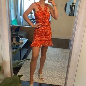 ASTR scrunched ruffle red dress size S